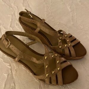 Franco Sarto tan cork wedges.